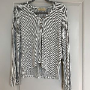Striped Henley Knit Top Bell Sleeves